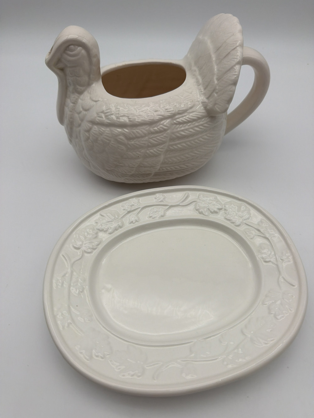 Vtg Turkey Gravy Boat w/Underplate