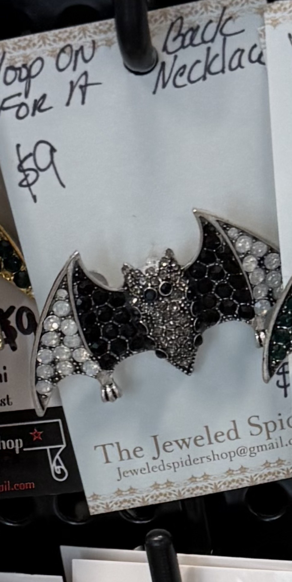 Brooch Pin Bat Silver Black White Rhinestone