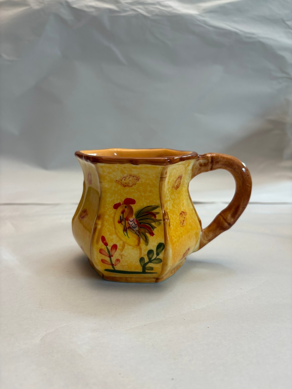 3pc Vintage Bamboo Rooster Ceramic Mugs Coffee Cups