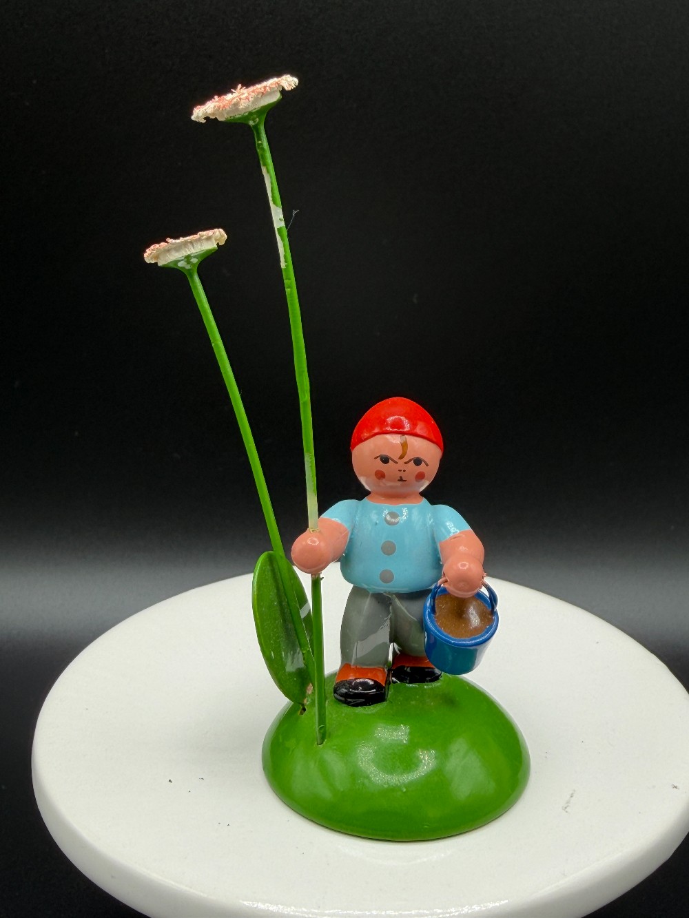 Erzgebirge Flower Boy Card Holder Red Hat Vintage
