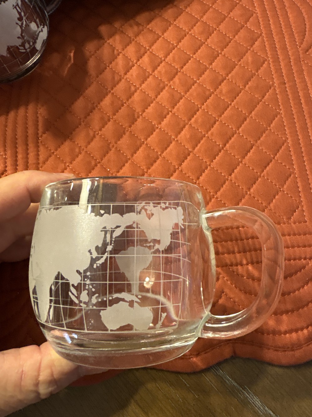 Nestle Etches Globe World Glass Mug VIntage 3 inch diameter