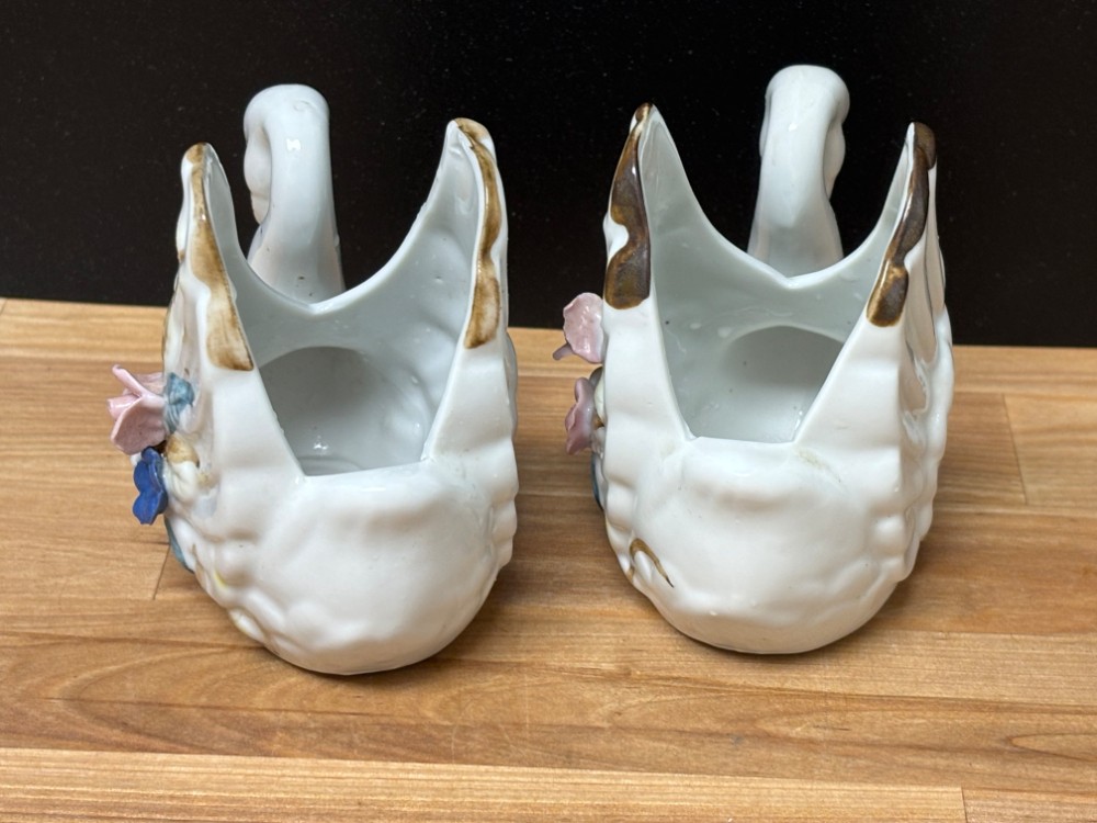 Mini Ceramic Swan Planters 3.5 Inch Cottage Kitsch Decor Set of 2. Vintage Pair
