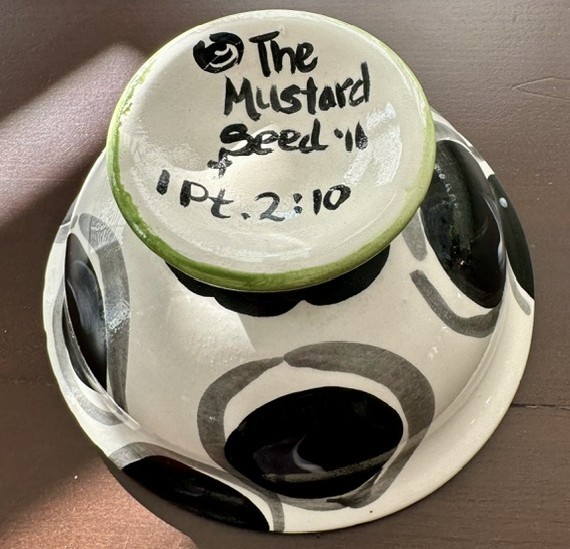 Signed Mustard Seed Hand Painted Pottery Bowl
