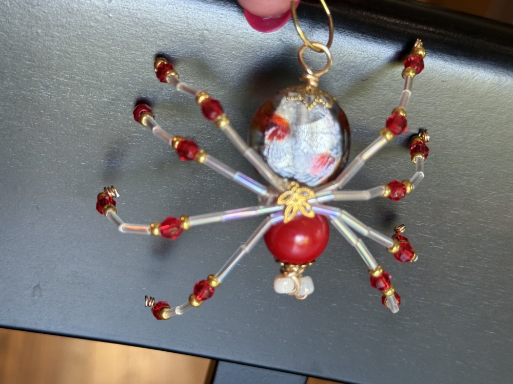 Ornament - Spider L Red and White Patterned
