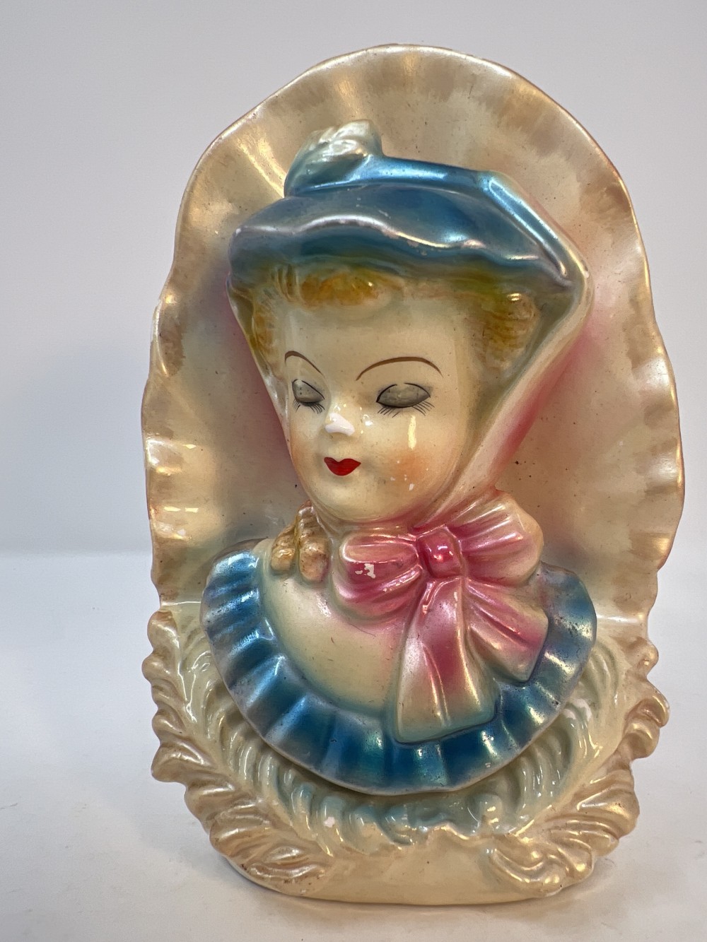 Wall Pocket Lady Vase Blue Dress and Hat