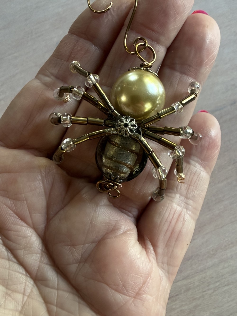 Ornament - Spider M Bronze & Cream Pearl Gold Accents