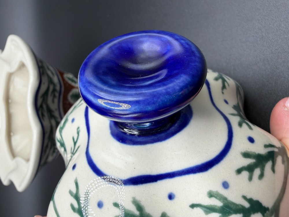 Ceramika Artystyczna Polish Pottery Evergreen Fluted Covered Sugar Bowl / Jam Jar