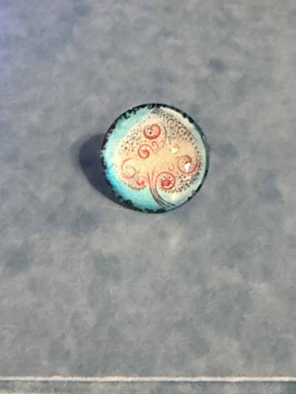 Adjustable Ring - Tree of Life Pink Swirls Spade Blue Background