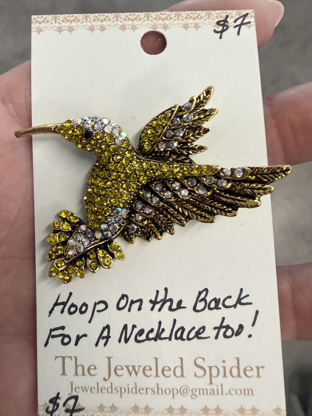 Brooch Hummingbird Rhinestone