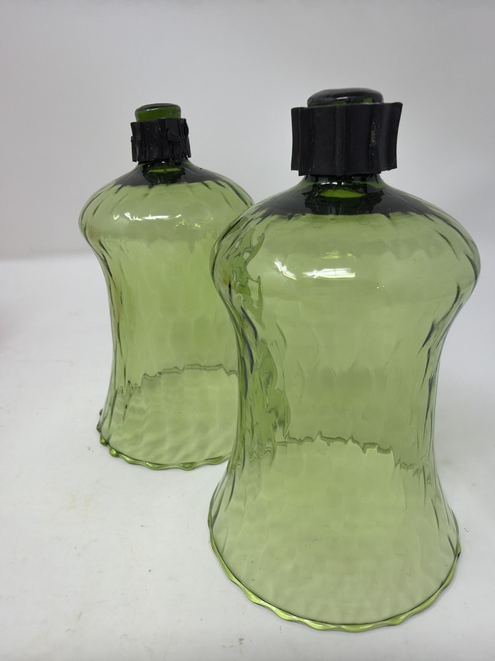 Pr Vtg Green Glass Votive Shades