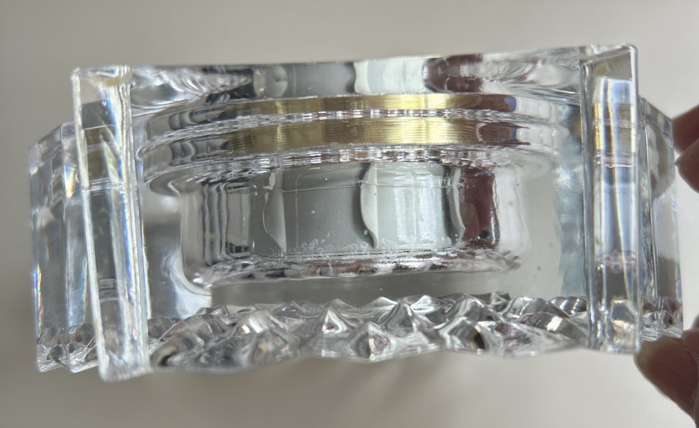 VTG Crystal Clock, Round, Sunburst, Pressed Glass, Quartz Clock, Desk Clock, Accent, 1980's