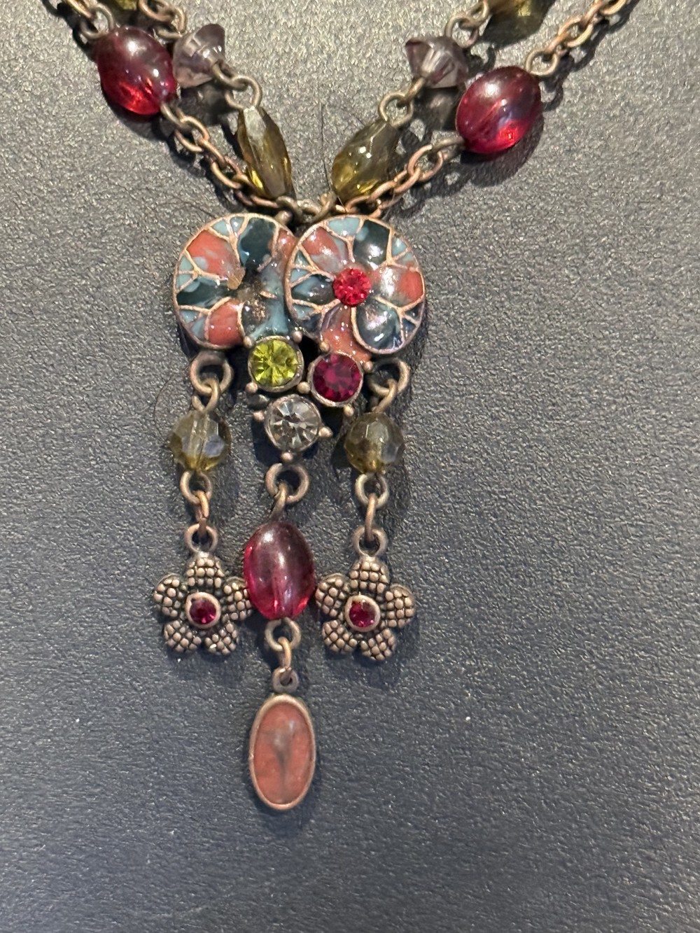 Necklace - Enamel Beaded Pendant with Copper Beaded Chain