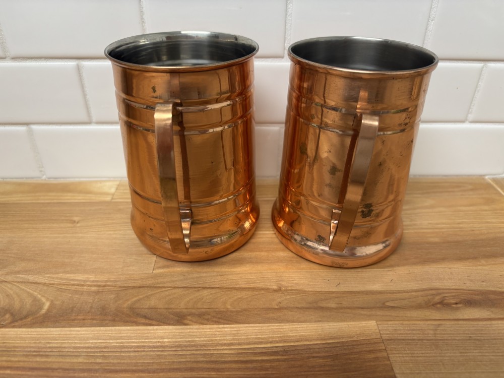 Copper Beer Mugs Set of 2 – Vintage Stainless Steel Lined Tankards 5.5” Moscow Mule Cups