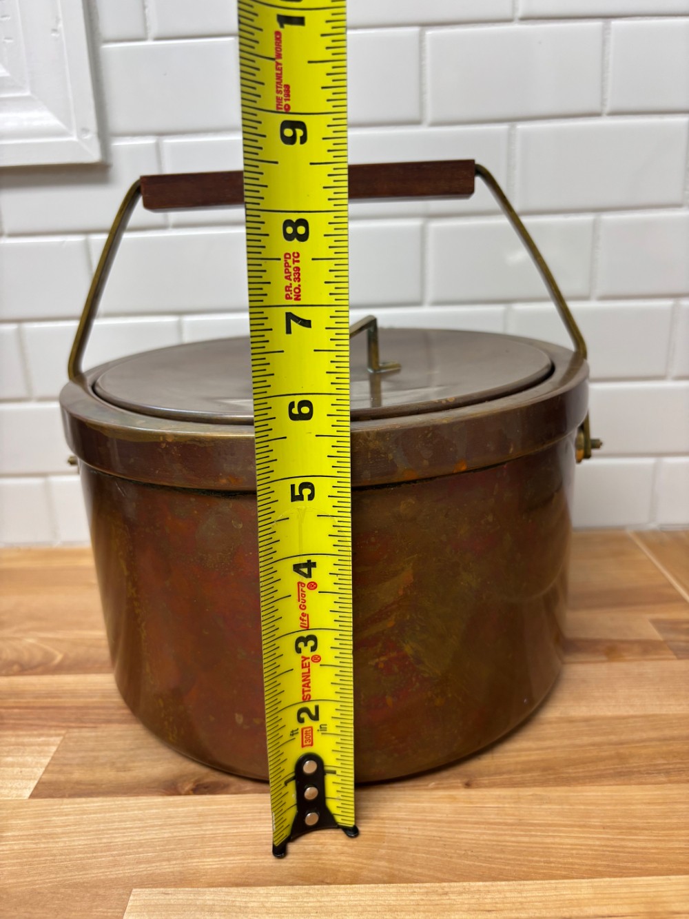 Ice Bucket Italian Copper Wood Handle Aluminum Liner Hollywood Regency MCM