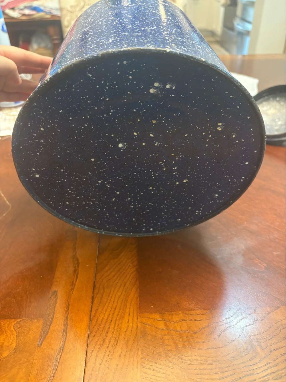 Blue Speckled Graniteware Camp Coffee Pot w/Lid