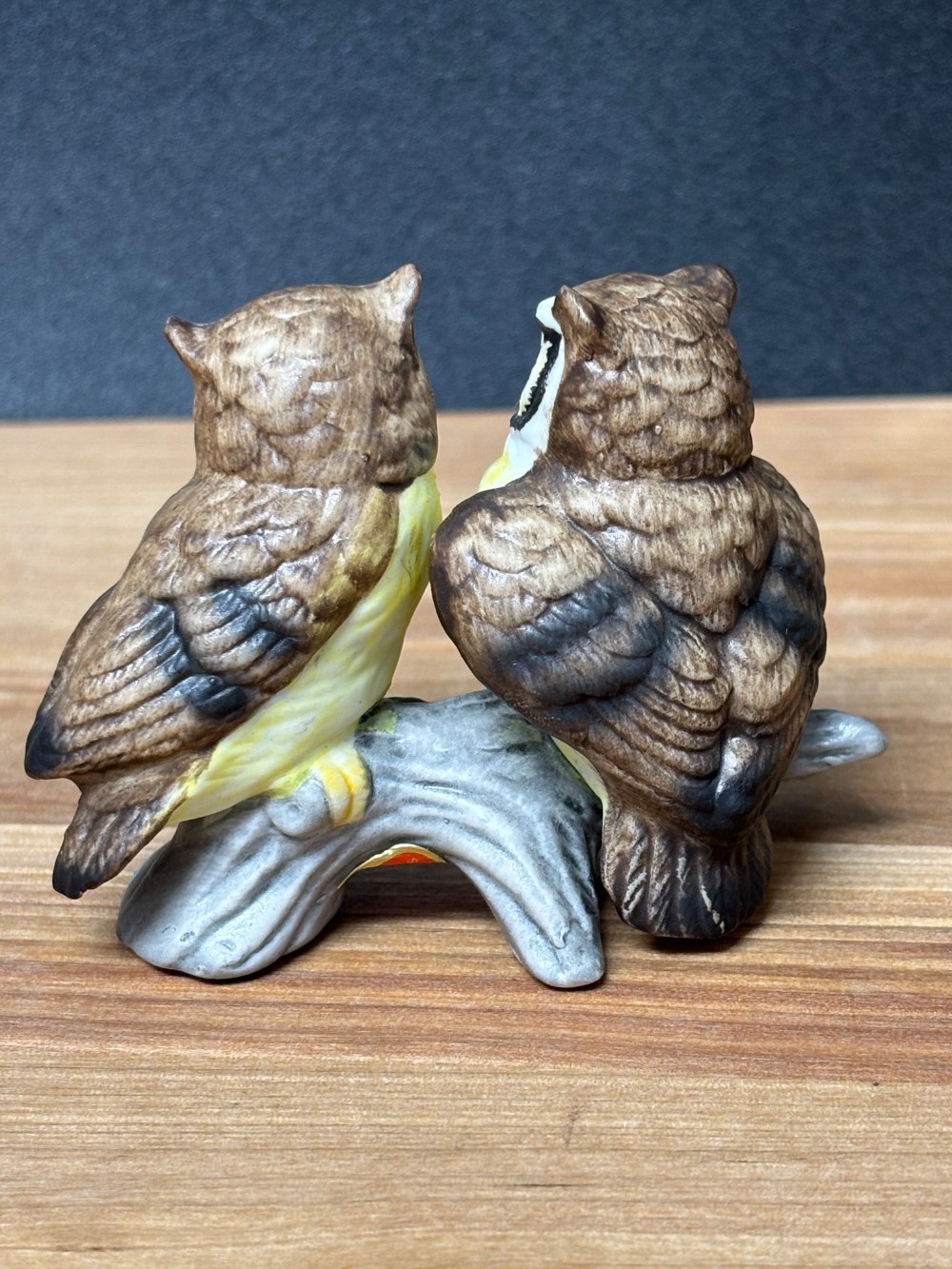 Lefton Hand Painted Owl Pair on Branch Figurine #00753 Taiwan Owls Vintage