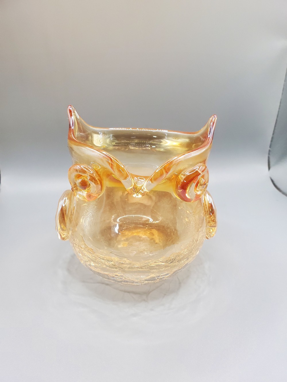 Hand Blown Crackled Owl Art Glass