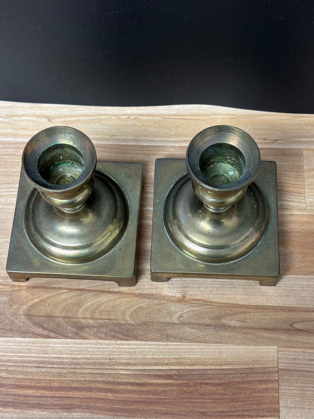 Brass Candlestick Holders Pair Square Base Footed Taper Candle Holders