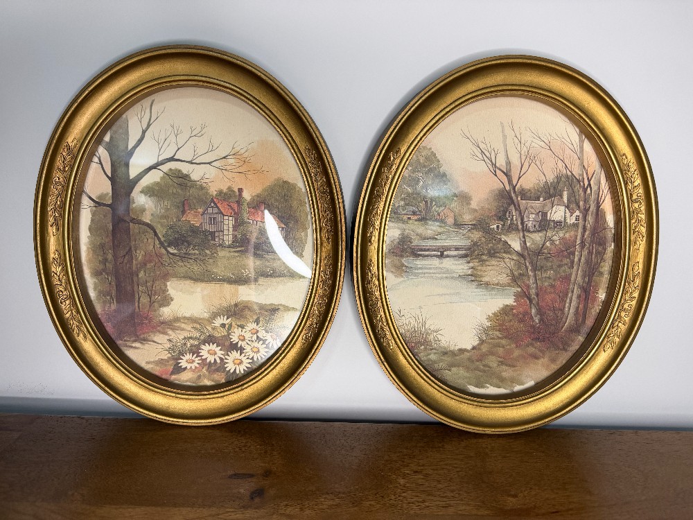 Homco Oval Framed Cottage Prints Set
