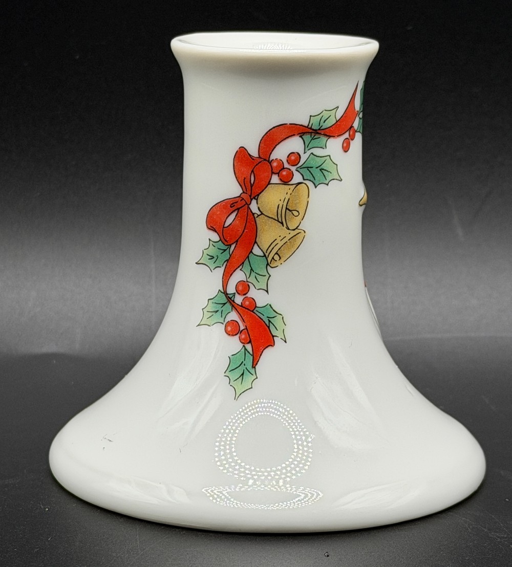 1980s Christmas Goose Porcelain Taper Candle Holder - Made in Japan
