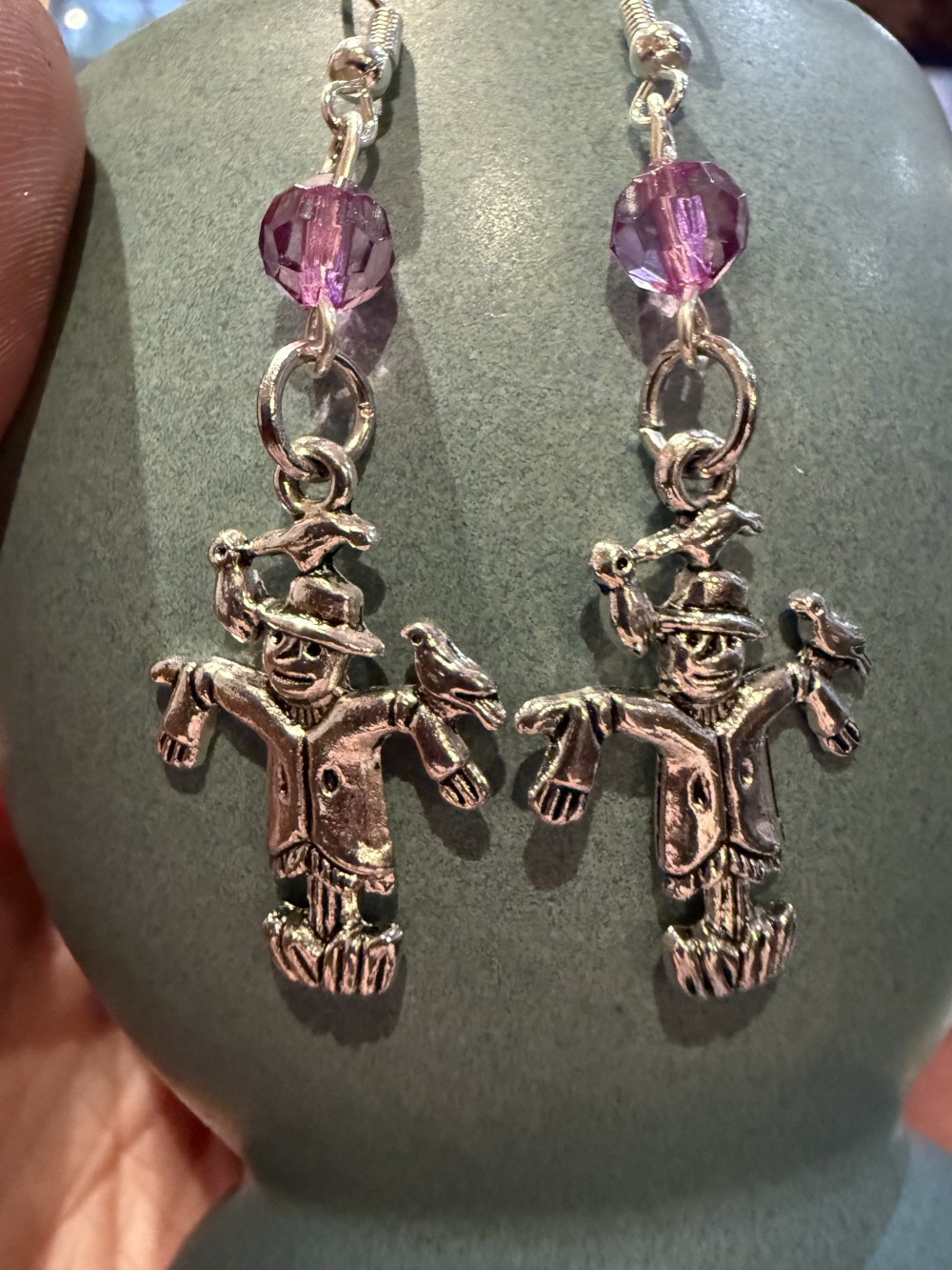 Earrings - Scarecrows purple bead, Scarecrow, Fall