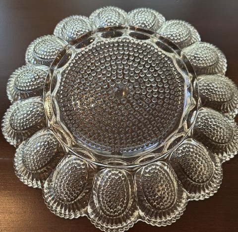 Vtg Indiana Glass Clear Hobnail Deviled Egg Tray