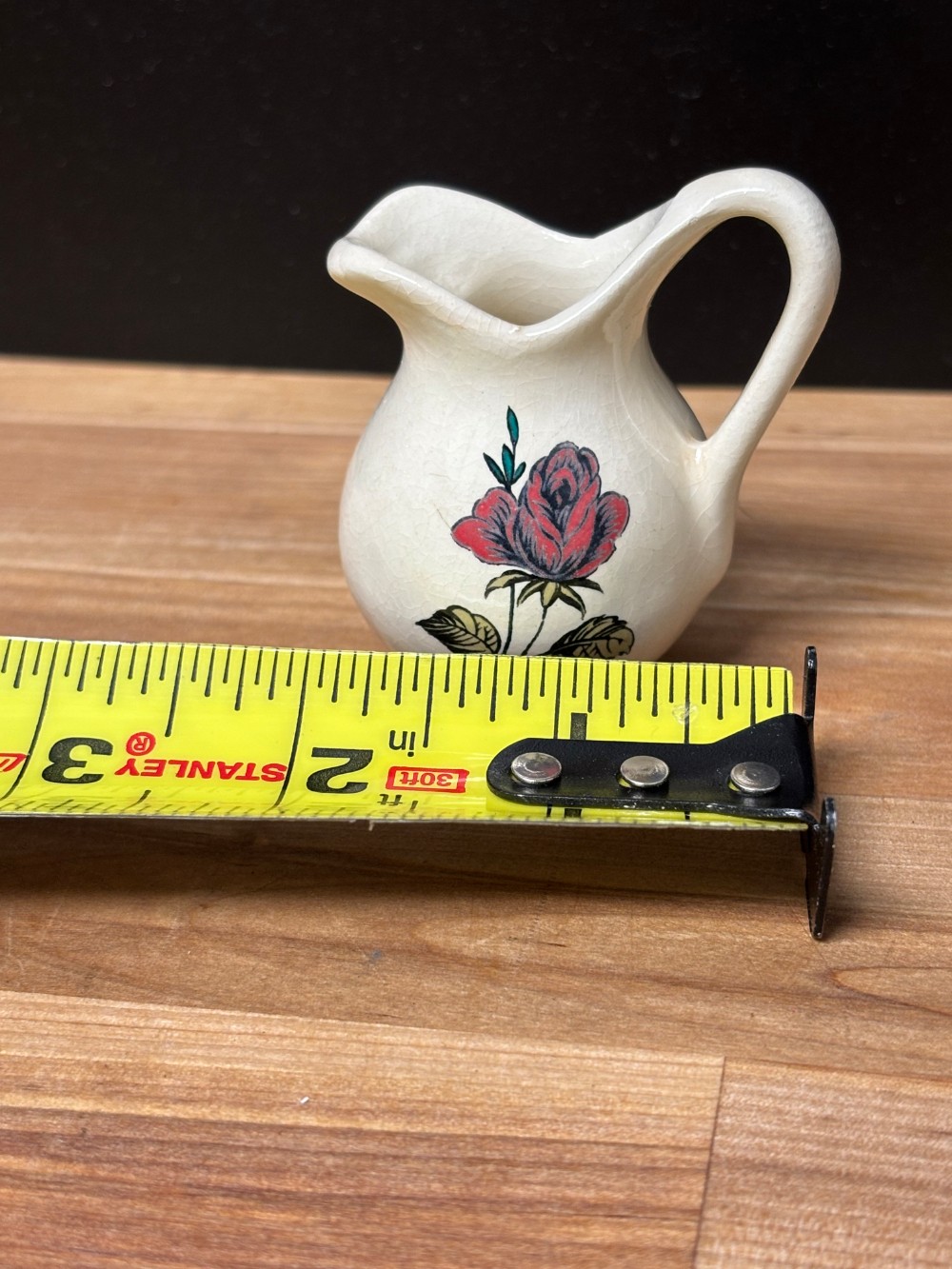 Vintage Mini Ceramic Pitcher Red Rose Floral Cottage Kitsch 2 Inch