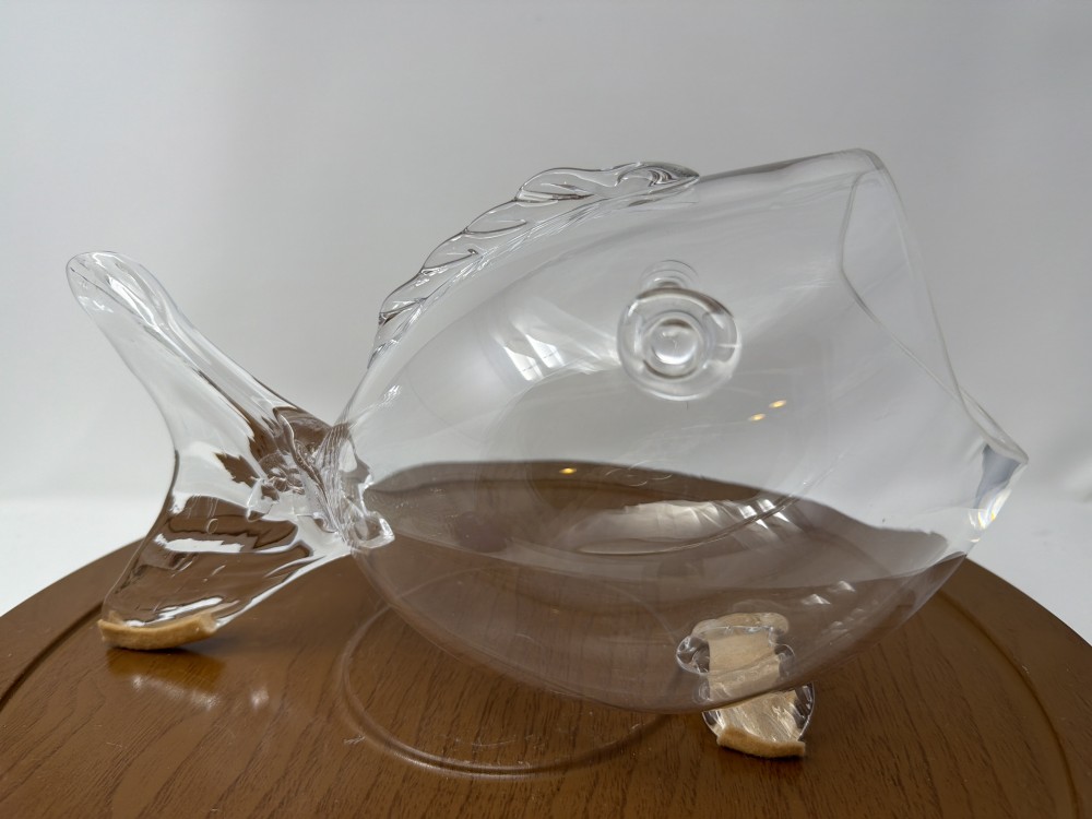 Vtg Hand-Blown Art Glass Fish Bowl