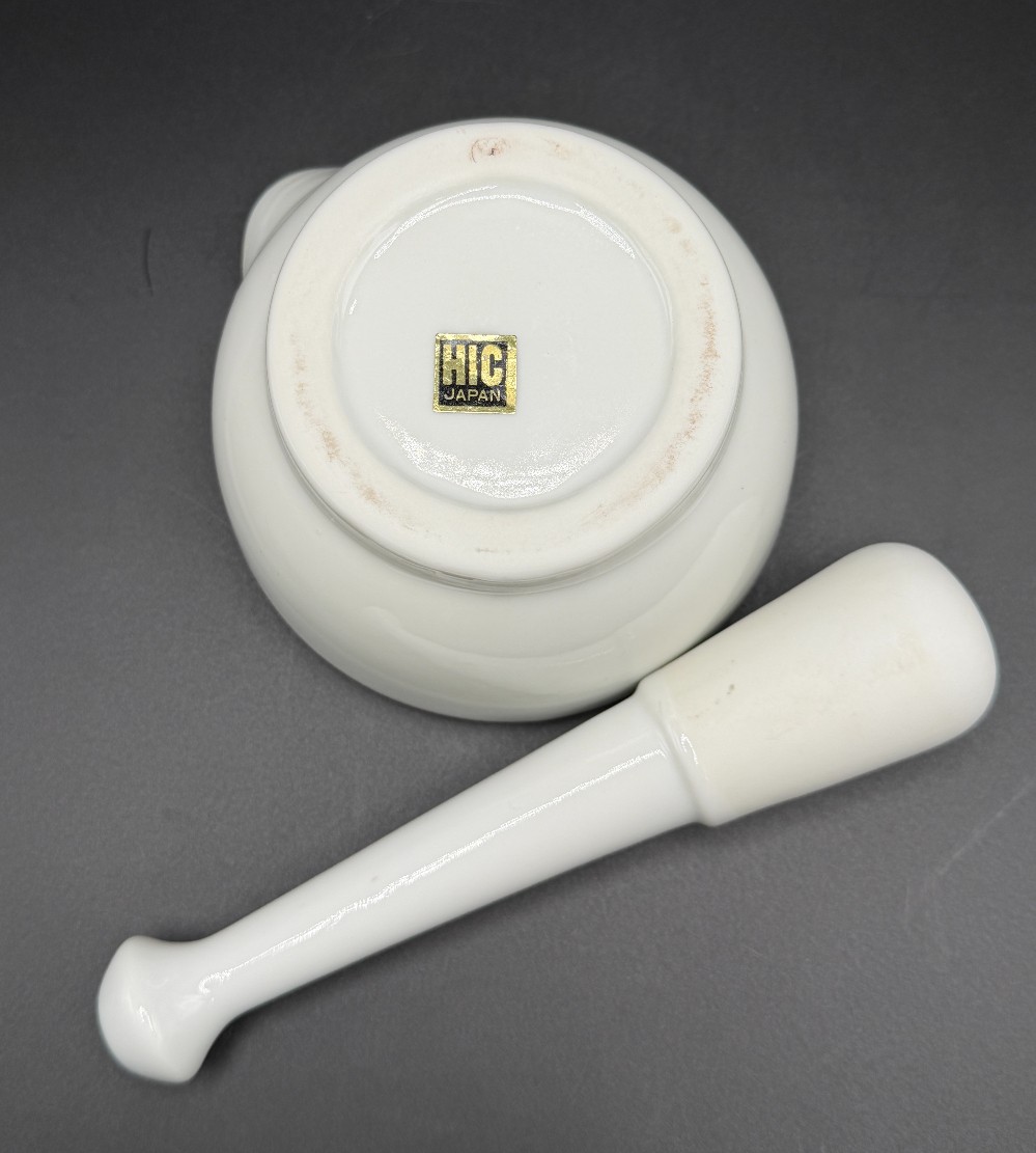 Vintage HIC Japan White Porcelain Mortar and Pestle Set