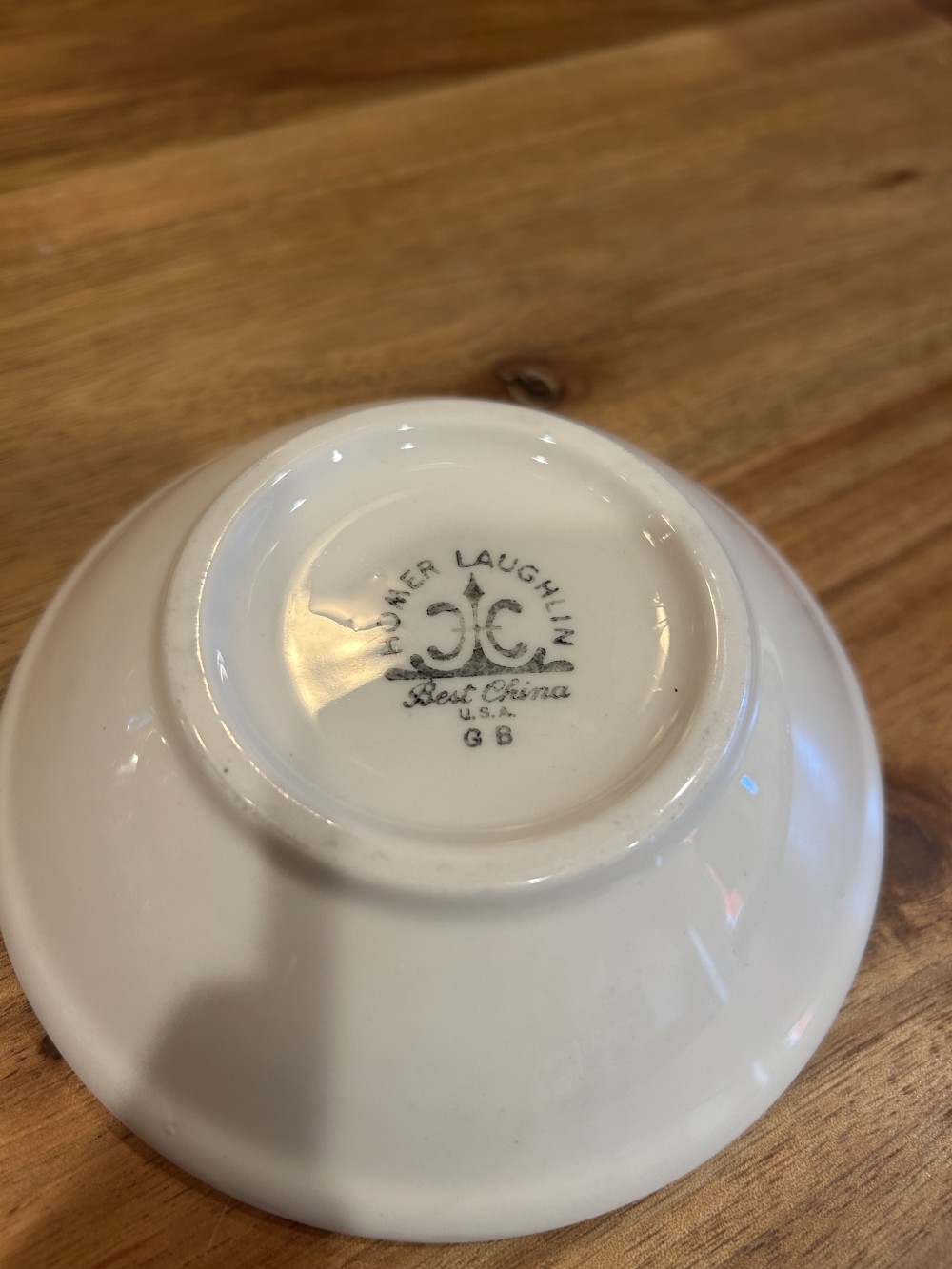 Vintage Homer Laughlin Best China butter/sauce dish featuring a gray 