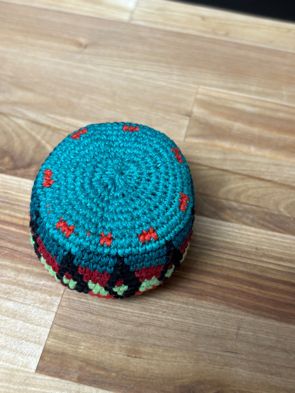 Hacky Sack Green Red Crochet Footbag Retro 90s Style Bean Bag Toy
