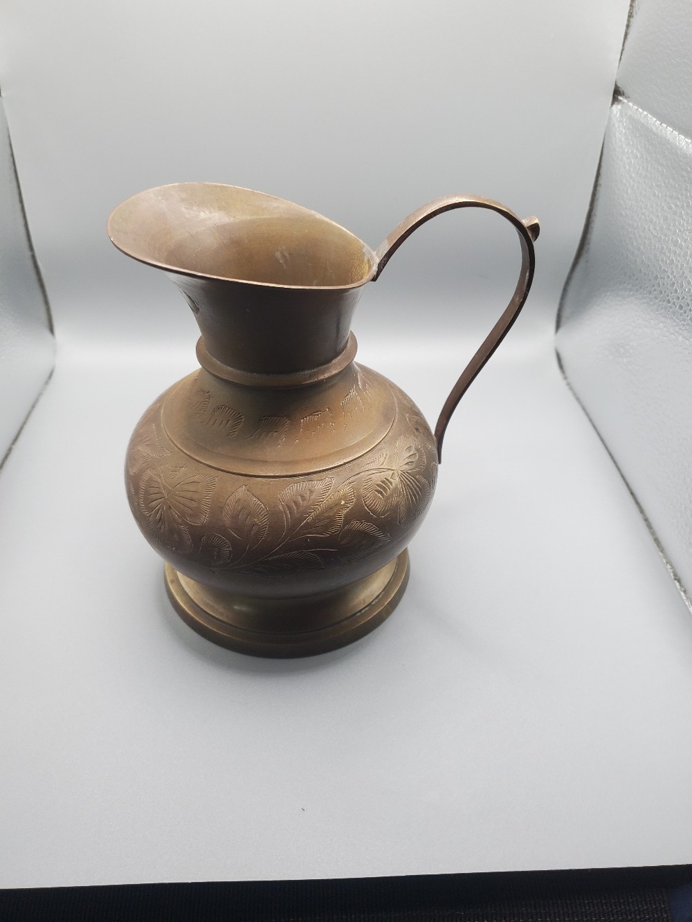 Etched Brass Hand Engraved Pitcher