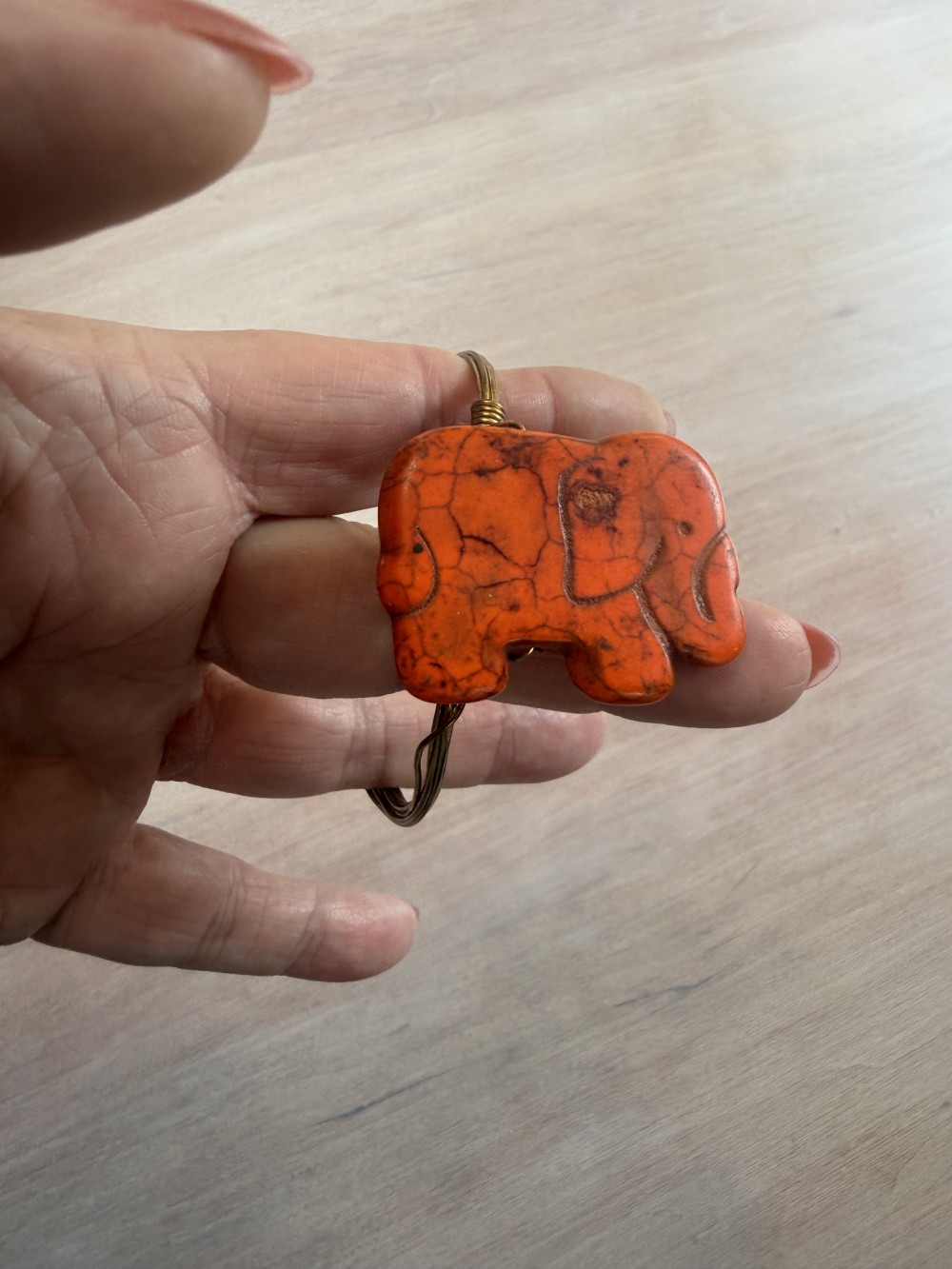 Bangle Style Bracelet - Elephant Stone Medallions Bronze Wire