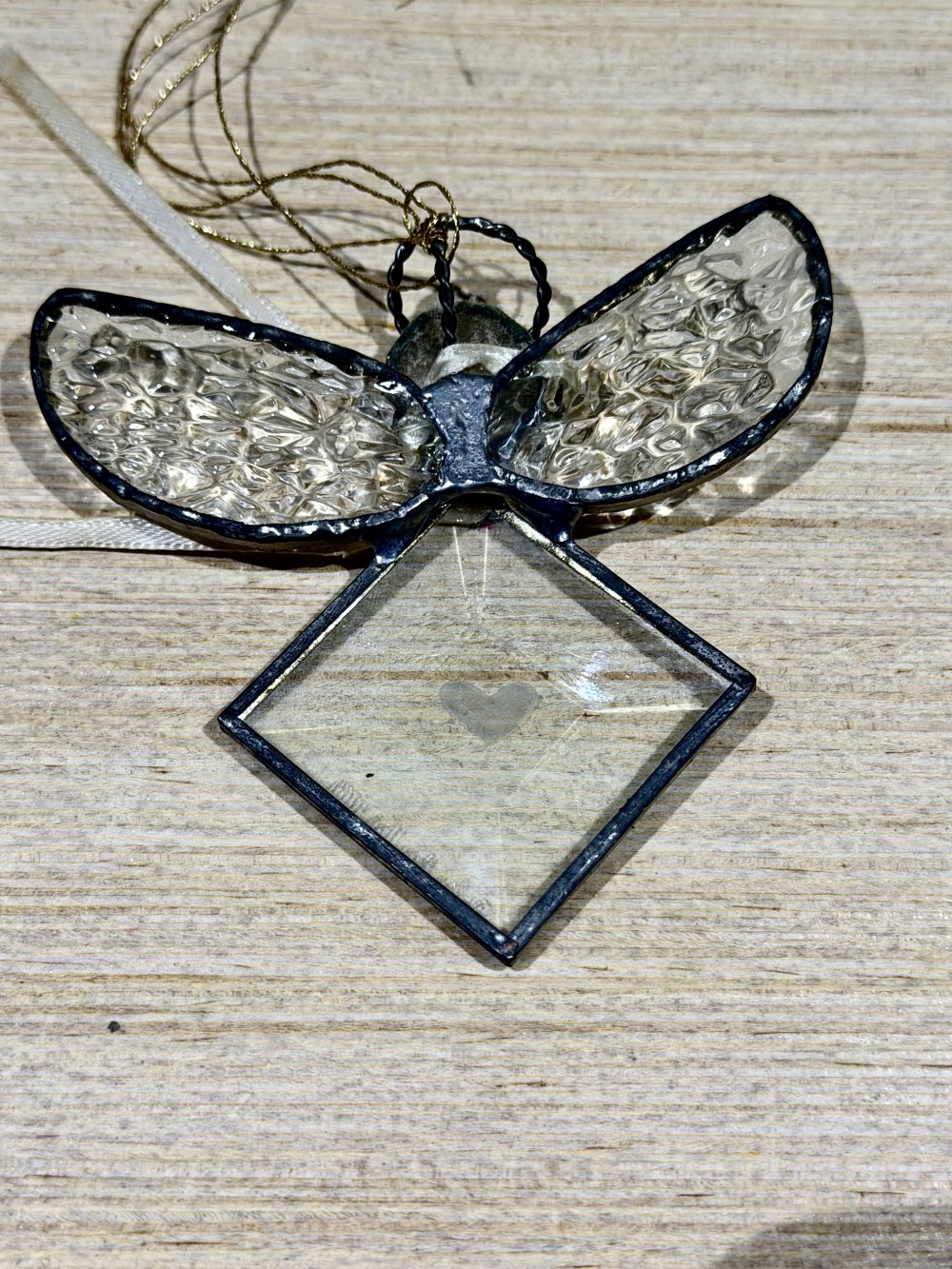 VTG Stained-Glass Angel Ornament — 3” H
