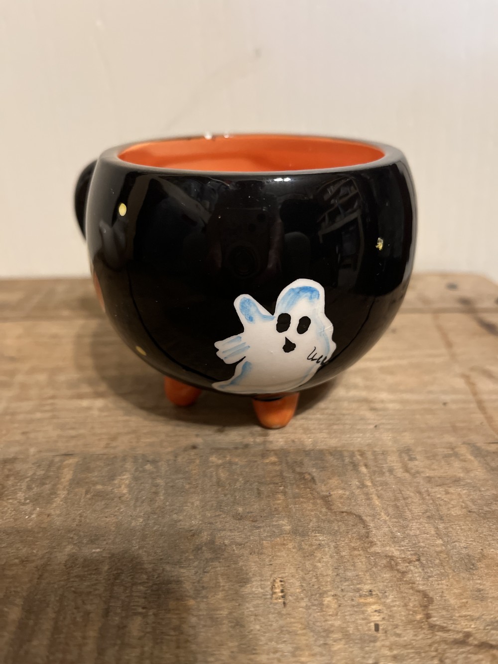 Hand painted black cat mug