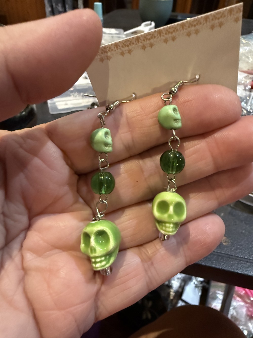 Earrings - Skull Ceramic  with Tiny Skull Bead