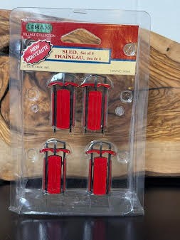 2003 Lemax 4 Red Snow Sleds Christmas Tree Ornaments Decorations