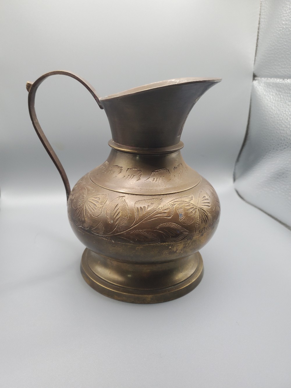 Etched Brass Hand Engraved Pitcher