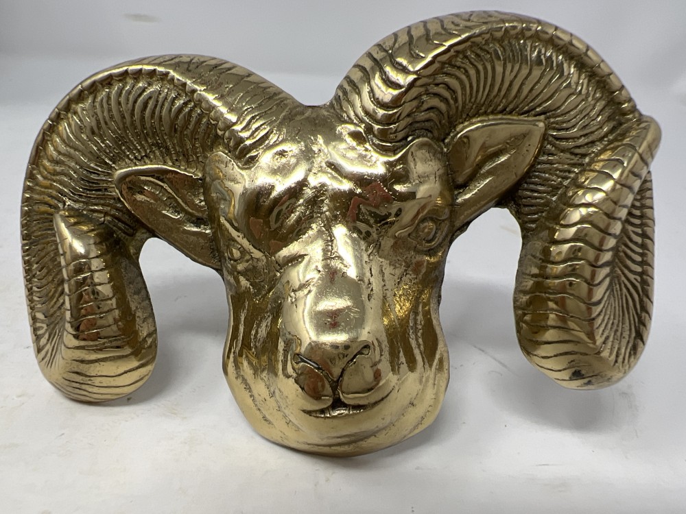 Vtg Ram’s Head Brass Belt Buckle