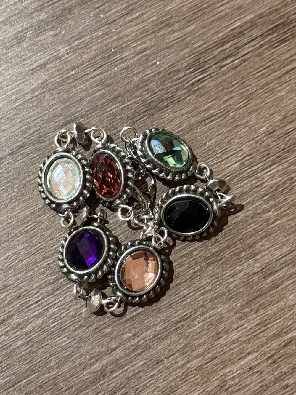 Bracelet Colored Jeweled Medallions Set in Silver