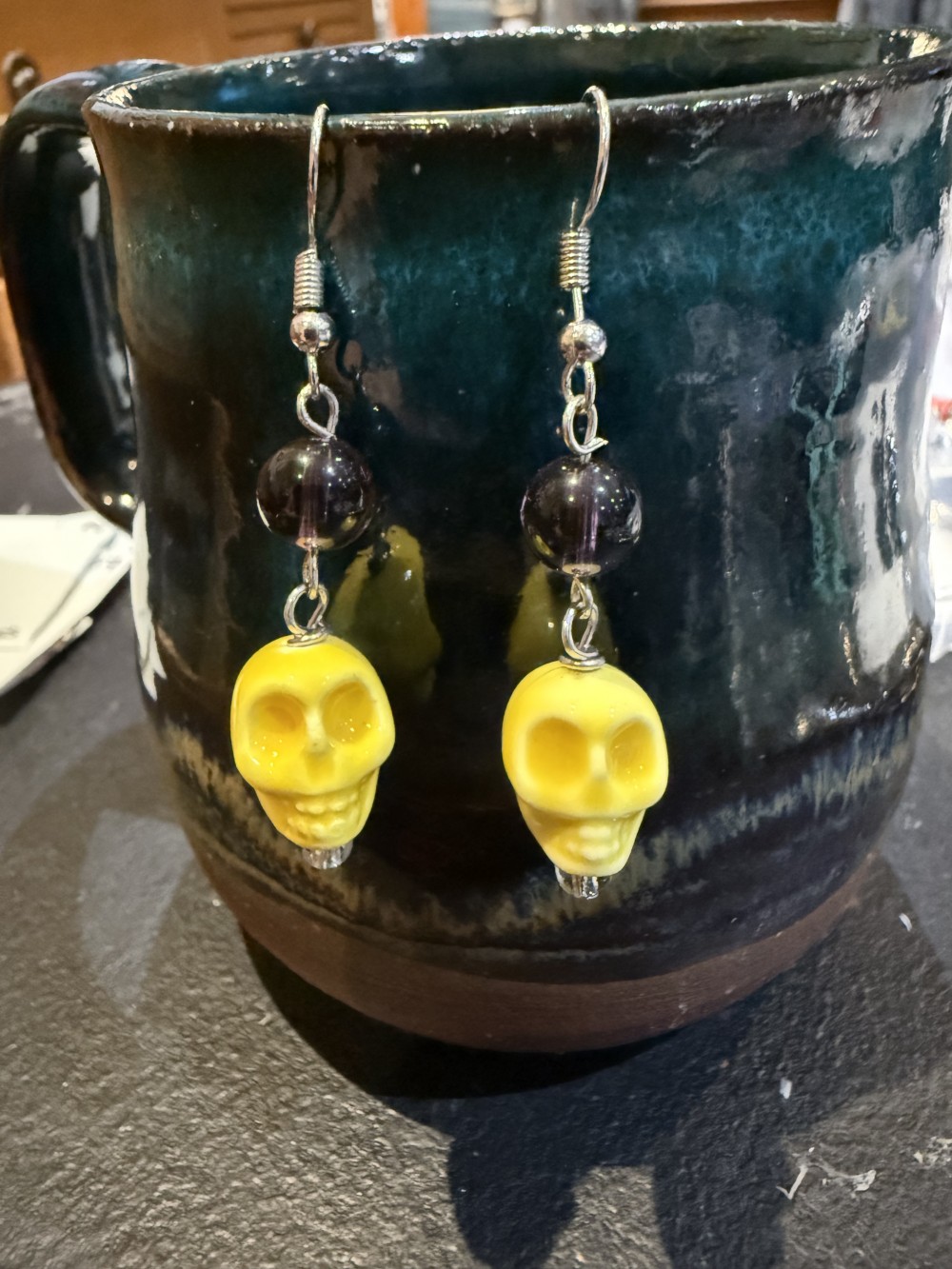 Earrings - Skull Ceramic with Bead