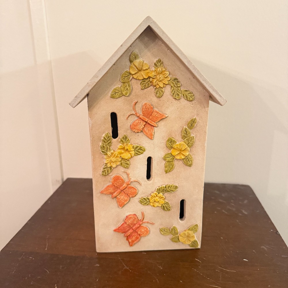 Butterfly House with Raised Butterflies and Flowers, Cream