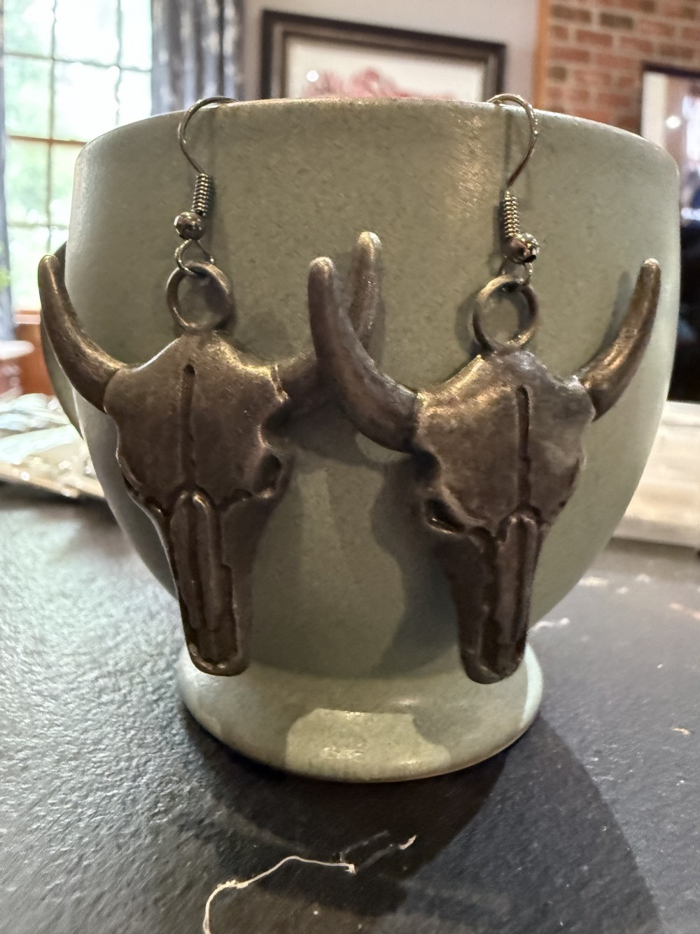 Earrings - Steer Skulls with Horns Pewter