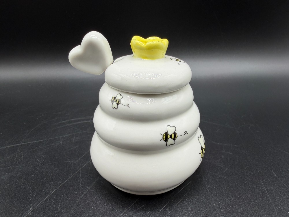 Sweet As Can Bee Ceramic Beehive Honey Pot & Wooden Dippe