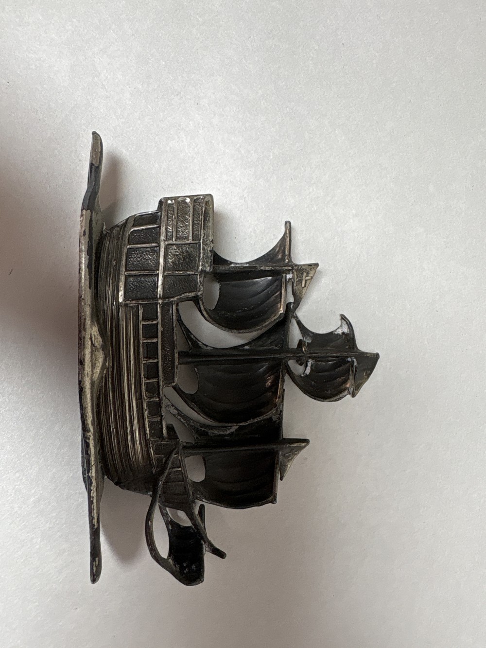 Pewter Sailing Ship Paperweight Made in Japan 4 inches Long Used As-is