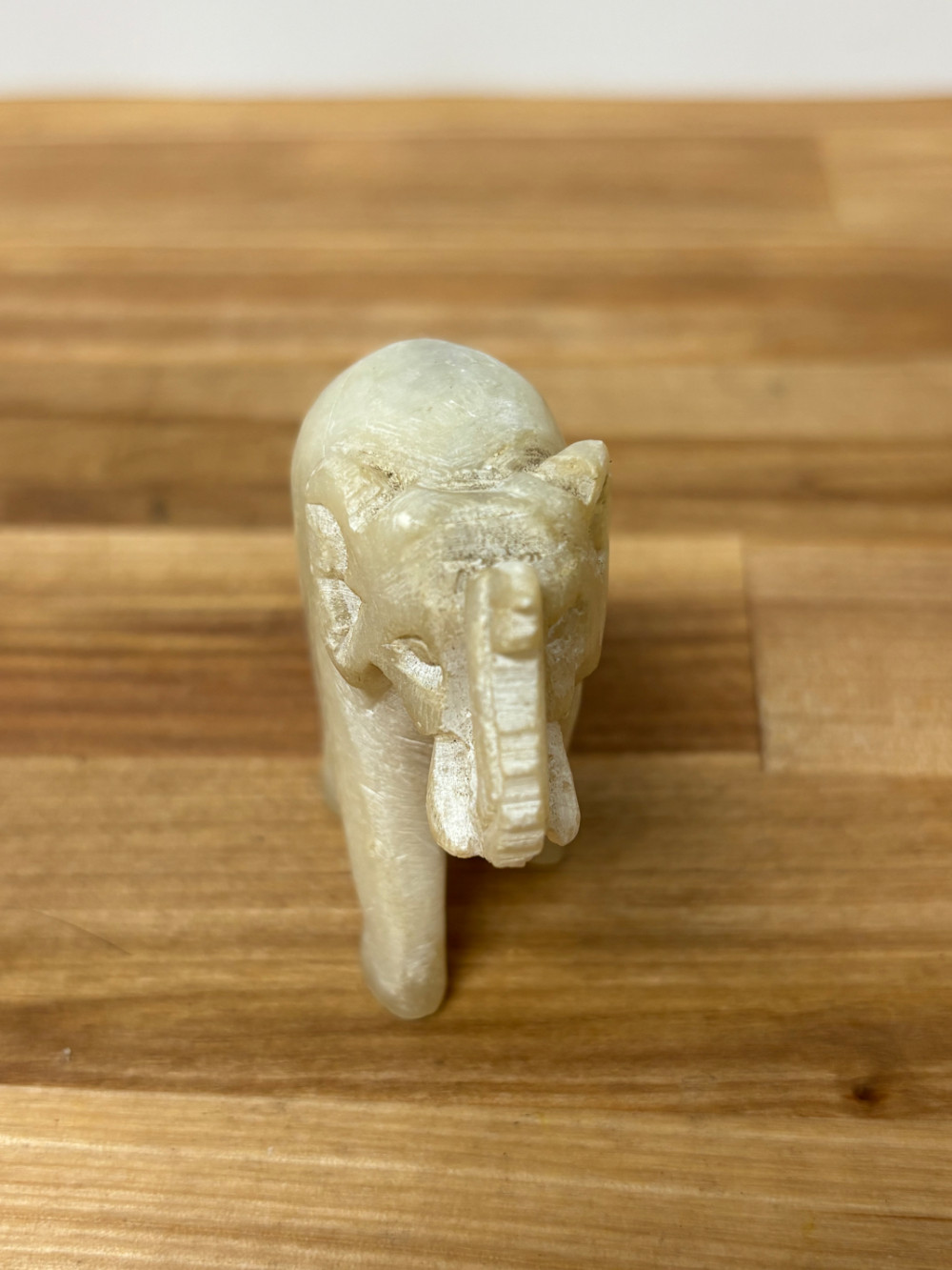 Vintage Hand Carved Stone Elephant Figurine – Raised Trunk