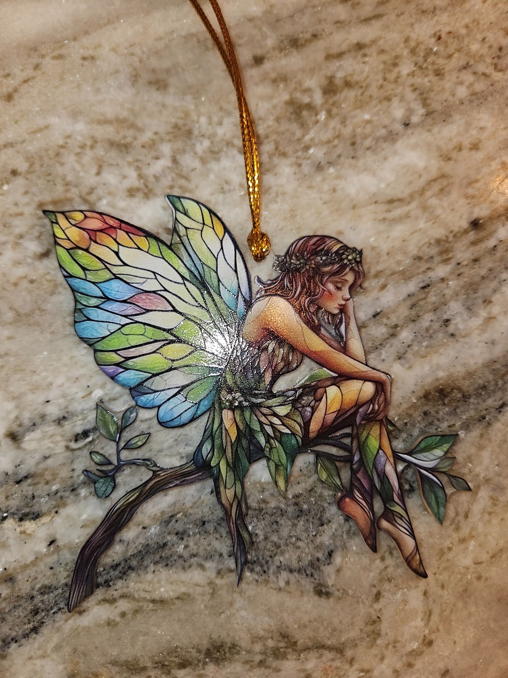 Stained Glass Fairy Ornament made from lightweight acrylic.