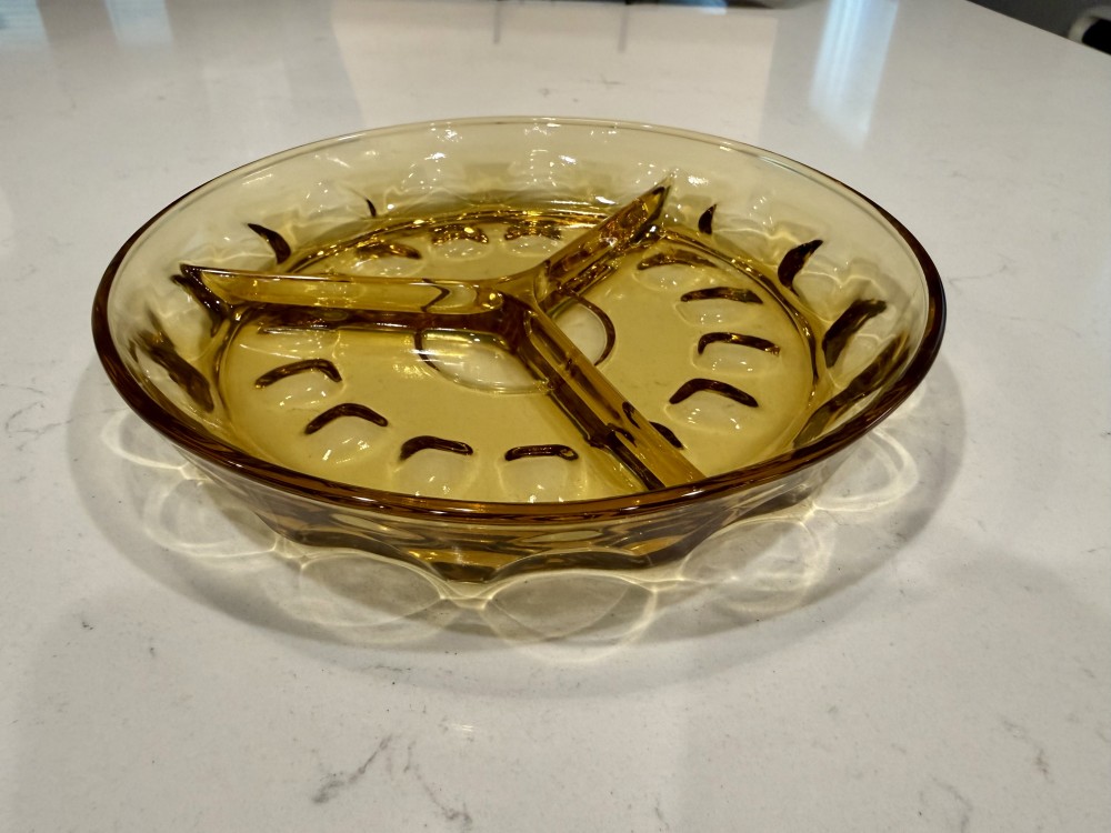 Mid-Century Hazel-Atlas Amber Glass Divided Relish Dish