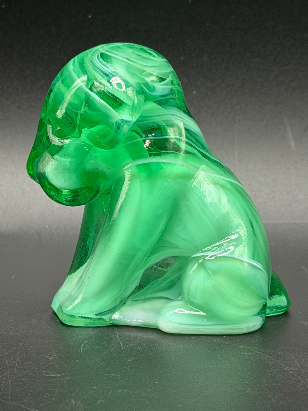 Boyd Glass Pooche the Dog Vintage Figurine - Emerald Green Slag Art Glass