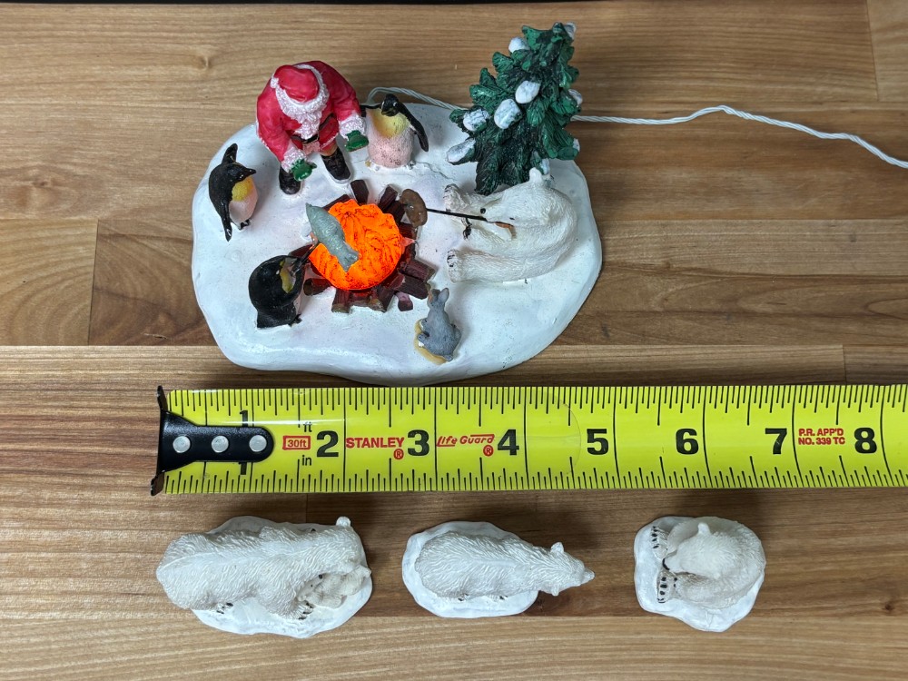 Lemax Fireside Fun Lighted Campfire Santa Polar Bears Christmas Village 4 Piece Set